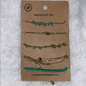 Bracelet Set (5) gold and teal pack